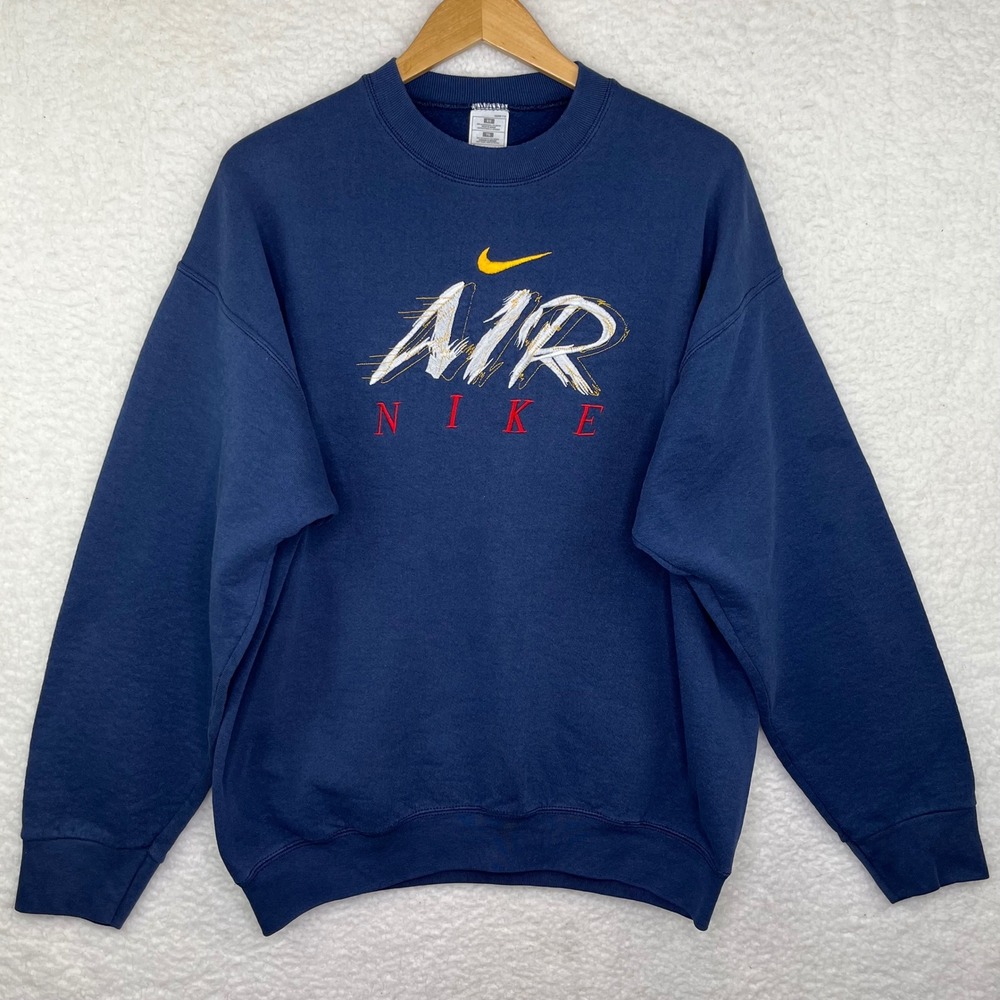 Nike Air Kids Sweatshirt Navy Blue Embroidered Logo Pullover Crewneck Vintage XL